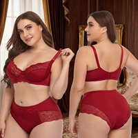 Ensemble soutien-gorge et culotte grande taille en dentelle pour femme, avec armatures, bonnet 3/4, style boyshort, confortable pour le quotidien, respirant, en nylon et coton, séchage rapide, taille élastique