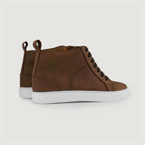 Wholesale High <b>Top</b> Pull-Up Brown Genuine Leather Men's Sneakers Stylish Casual Fashion with round Feature High Quality OEM Brand - Product Image 2