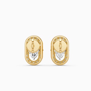 Pendientes Clásicos de Oro Amarillo con Diamantes, Corte Brillante Redondo, Diseño Floral, Engaste de Garra, Joyería de Boda para Mujer - Product Image 3