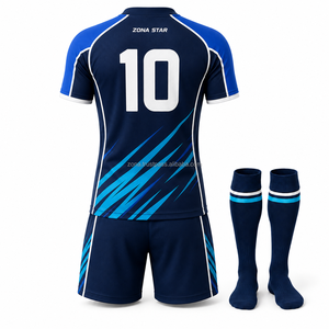 Uniforme de Rugby Personalizado al por Mayor, Sublimado, Azul Oscuro y Claro, Transpirable, de Secado Rápido, Conjunto de Camiseta y Pantalones Cortos, Ropa Deportiva para Equipos, OEM - Product Image 3