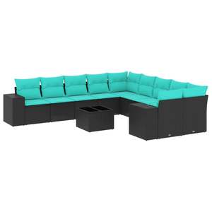 Juego de Sofás de Patio de 11 Piezas en Poliratán Negro con Cojines, Muebles Elegantes para Exteriores - Product Image 2