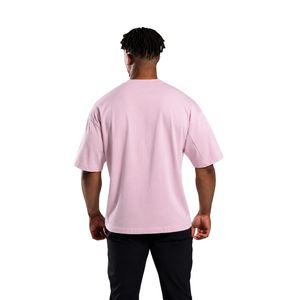 เสื้อยืดโอเวอร์ไซส์สีชมพูอมเทาสำหรับผู้ชาย ผ้าฝ้ายสโตนวอช คอกลม ทรงหลวม สไตล์ลำลอง แฟชั่นสตรีทแวร์ - Product Image 6