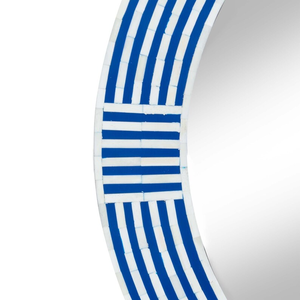 Espejo Redondo con Incrustaciones de Hueso y Rayas Azules — Espejo Decorativo de Pared Hecho a Mano - Product Image 4