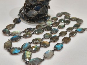 Chaîne de connecteurs en labradorite naturelle, forme libre, briolette facettée, bordure irrégulière, 12 à 15 mm, vendue au mètre - Product Image 2