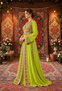 Lime Radiance Lime Green Plum Velvet <b>Moroccan</b> <b>Dress</b> Intricate Hand Embroidery Muslim Women Sophisticated Maxi Breathable - Product Image 2