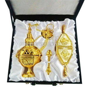 Brass Censer with Boat, Spoon & Velvet Box | <b>Church</b> <b>Incense</b> Set - DOUBLE VEE EXPORTS - Product Image 3