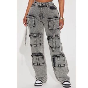Wholesale Mens <b>Cargo</b> Jeans Lightweight <b>Straight</b> <b>Leg</b> Mid Rise Casual Utility <b>Trousers</b> Custom Wash ODM - Product Image 1