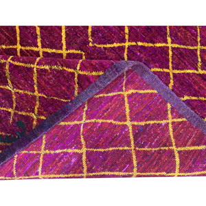 Tapis en soie et laine noués à la main, motif treillis moderne haut de gamme, tapis d'appoint 3D à poils ras - Product Image 6