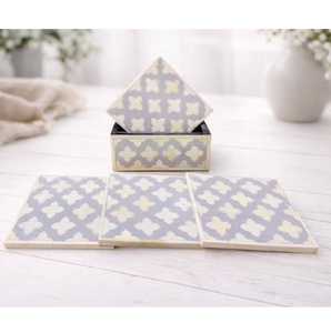 Bone Inlay <b>Coaster</b> Rectangle <b>Coaster</b> <b>Set</b> With Holder Modern Geometric Pattern Reusable Table Cups Mats - Product Image 1