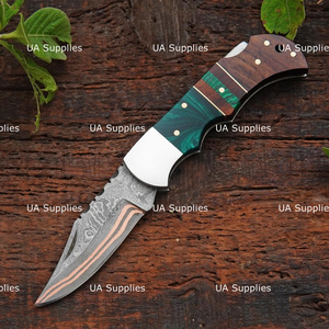 มีดพับ UA Supplies Artisan Copper Damascus Steel แบบล็อคด้านหลัง ทำด้วยมือ ระดับอุตสาหกรรม EDC ความยาวรวม 6.5 นิ้ว - Product Image 5