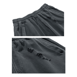 Shorts décontractés gris déchirés en coton pour hommes, taille mi-haute, longueur courte, en tissu tricoté respirant - Product Image 3