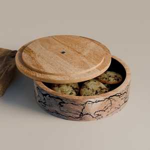 กล่องใส่ชาปาตีไม้ลายแตกพร้อมฝาปิด – ชามเสิร์ฟแบบธรรมชาติ - Product Image 1
