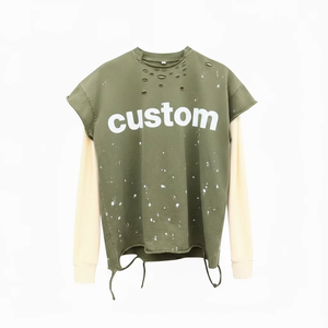 เสื้อยืดแขนยาวสีเทาแบบโอเวอร์ไซส์ แต่งขอบตัดต่อและเว้าช่วงตัว คอทรงโอ สไตล์สตรีท สำหรับผู้ชาย ผ้าเจอร์ซีย์คอตตอน - Product Image 6