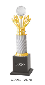 Crystal ball metal Trophy Model 767 A B C With Gold And Gray Column Sports Award For Games And Events with black wooden base - Product Image 5