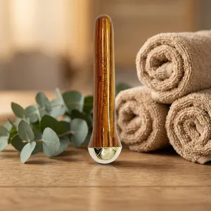 ไม้กดจุดแบบโบราณ รุ่น Medieval Edge Acupressure Marma Wand สำหรับนวดหน้า ด้ามไม้ หัวลูกบอลสีทอง เครื่องมือนวดแบบใช้มือสำหรับร่างกาย - Product Image 3