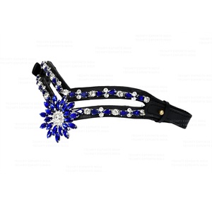 Diadema de Cuero Negro de Doble Fila de Primera Calidad con Centro de Cristal Azul Zafiro para Brida de Caballo - Product Image 3