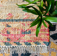 Tapis en jute tissé à la main |   Tapis rectangulaire fin à poils ras géométrique Kilim |   Tapis de sol rustique écologique en fibres naturelles