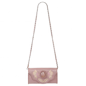 Fait à la main pour l'embrayage de femme en cuir de vache rose poussiéreux avec papillon peint à la main et pierre de Quartz Rose Design Handtooled - Product Image 2