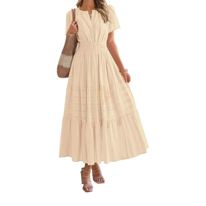 Vestido Largo Maxi Rojo con Estampado Floral, Estilo Bohemio, de Manga Corta, para Verano, con Volantes en Forma de A, Ropa de Mujer - Product Image 4