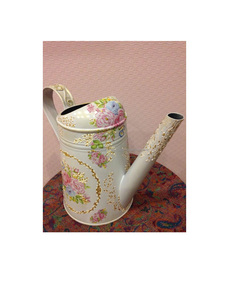 Bidon d'eau galvanisé décoratif avec motif en émail peint à la main, parfait pour les cuisines de ferme rustiques, les patios et les jardins. - Product Image 1