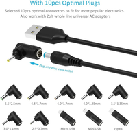 Cable de Alimentación de 5V, USB a Conector DC, con 10 Adaptadores para Cargar USB-HUB, Mini Ventilador, Cámara, Teléfono Móvil