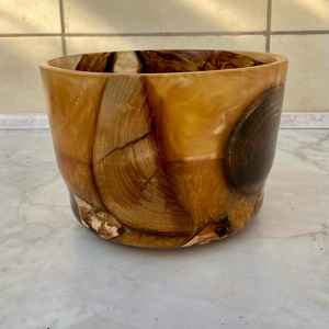 Natural Walnut Wood & <b>Red</b> Epoxy Accent <b>Bowl</b> Modern Artisan Home Display - Product Image 2