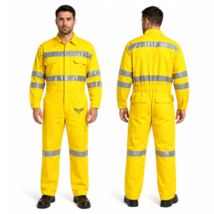 Hi Vis Reflective Safety Coverall Men Women Industrial Workwear Yellow Protective Boiler Suit <b>Construction</b> <b>Uniform</b> - Product Image 1