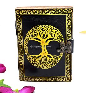 Black Leather Journal with Golden Cel Tic Tree of Life Design Leather Crafts Leather Journal Diary for Gift - Product Image 1