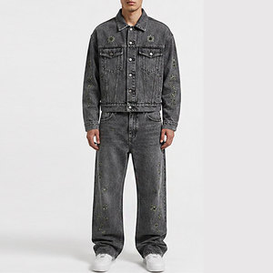 Ensemble de jeans brodés pour homme, style décontracté d'hiver, veste et pantalon au design personnalisé, mode urbaine élégante, 100% coton - Product Image 1