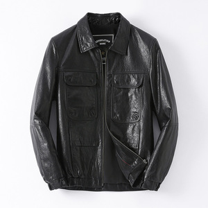 Chaqueta de Cuero Genuino Personalizada, Cortavientos, para Hombre, Estilo Motero, con Logotipo de Marca Privada OEM, Moda Urbana, Ropa al por Mayor - Product Image 1
