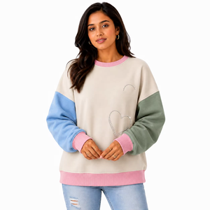 Sweat à capuche décontracté pour femme, style multi-couleurs, sans capuche, orné de strass et de perles, en polaire patchwork, coupe décontractée, vêtement d'extérieur - Product Image 2