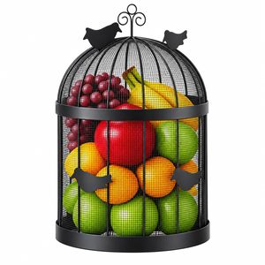 Corbeille à fruits en métal avec couvercle, bol de rangement moderne en fil métallique pour comptoir de cuisine, support décoratif pour fruits pour table à manger - Product Image 4