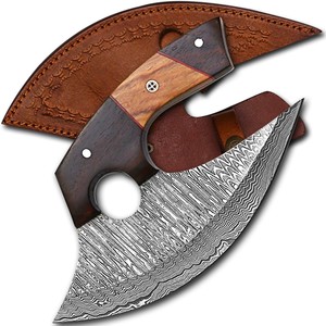 Viking Art CustomHandmade Damascus Steel Chef Ullu <b>Knife</b> Wood Handle Leather Sheath 6-7.9in Blade Modern Style Ambidextrous - Product Image 6
