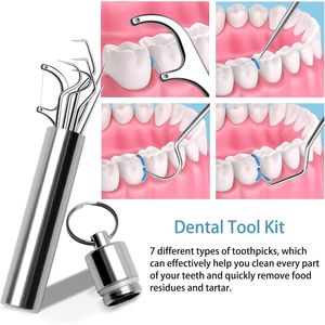 Kit de Limpieza Dental Portátil de 7 Piezas, 2 Juegos de Palillos de Dientes de Acero Inoxidable Reutilizables, con Estuche de Bolsillo para Picnics y Campamentos - Product Image 4