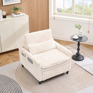 Divano Letto Compatto Beige Confortevole con Cuscino per Camera da Letto, Balcone o Piccolo Appartamento - Product Image 1