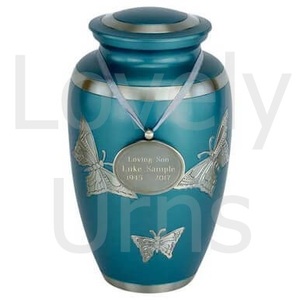 Urne funéraire classique gravée en forme de papillon bleue pour cendres d'adultes, souvenir commémoratif élégant, accessoires funéraires. - Product Image 2