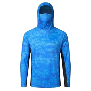 Men's Quick dry <b>Blue</b> Camouflage Hooded Fishing Shirt <b>Long</b> <b>Sleeve</b> UV Protection Quick Dry Anti-Uv Pullover breathable <b>Top</b> - Product Image 1