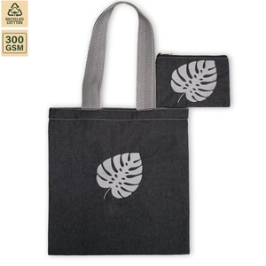 กระเป๋าผ้าเดนิมปักลายใบไม้แบบกำหนดเอง 300 GSM พร้อมกระเป๋าใบเล็กเข้าชุด 35x35 ซม. ของขวัญส่งเสริมการขายแบบใช้ซ้ำได้ ผู้ผลิต OEM ODM ขายส่ง - Product Image 2