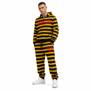 Ensemble de survêtement rayé noir pour homme avec étiquette personnalisée, en coton épais 100 %, comprenant un sweat à capuche zippé oversize et un pantalon de survêtement ample 2026 - Product Image 2