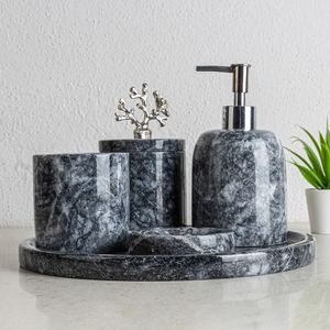 Ensemble de salle de bain décoratif en marbre naturel de grande qualité à prix raisonnable avec distributeur de savon, porte-brosse à dents et porte-savon - Product Image 4