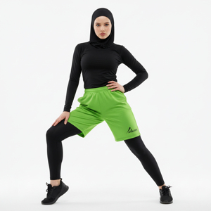 ชุดกีฬาสำหรับสตรีมุสลิมแบบเรียบร้อย กางเกงขาสั้น 2 in 1 เอวสบาย ระบายอากาศ แห้งเร็ว น้ำหนักเบา ซับเหงื่อ UPF50+ ทรงปกติ - Product Image 1