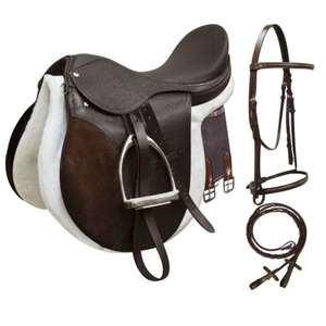 Conjunto de Silla de Montar de Piel Premium para Doma con Riendas y Brida, Juego Completo de Equipo de Equitación Inglesa - Product Image 1