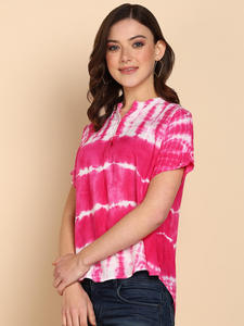 เสื้อกล้ามผู้หญิงลำลองแบบเรียบง่าย ยี่ห้อ Maaesa ผ้าเรยอน ลายมัดย้อม คอจีน แขนสั้น น้ำหนักเบา เสื้อฤดูร้อน จากผู้ส่งออกอินเดีย - Product Image 2