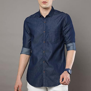 Chemise en jean à manches longues pour homme, sur mesure, OEM, pour le printemps et l'été, 100% coton, décontractée, en vente. - Product Image 4