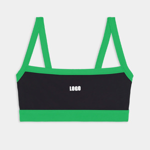 Sujetador deportivo de tirantes finos con cuello cuadrado y ribete en contraste negro y verde para mujer, soporte medio, transpirable, ropa deportiva activa - Product Image 6
