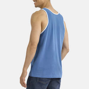 Débardeur de sport pour homme en coton 100% avec logo personnalisé, col à revers, t-shirt de gym, course à pied, noir, débardeur fitness sans manches - Product Image 6