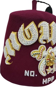 Conjunto de Gorro Fez Masónico Shriner Hecho a Medida (4 Filas como se muestra en la imagen) – Fez de Lana 100% Borgoña Bordado a Mano con Hilos Metálicos - Product Image 3
