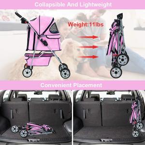 TH-PPS-477 Luxury <b>Four</b> <b>Wheel</b> Pet Stroller with Shock Absorbing <b>Wheels</b> Removable Cushion and Cup Holder - Product Image 6