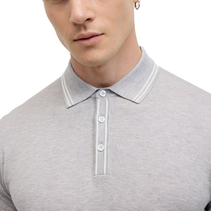 Polo en coton gris pour homme, tricoté, manches courtes, couleur unie, coupe classique, respirant, col classique - Product Image 4