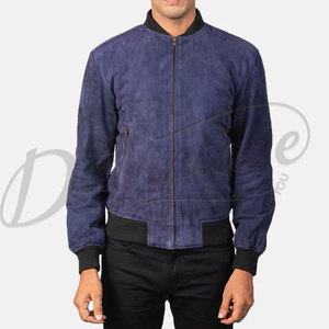 Blouson Bomber Homme en Cuir Souple Véritable Bleu, Coupe Slim, Col Côtelé Classique, Toucher Doux, Idéal pour Tenue Décontractée ou Soirée - Product Image 3